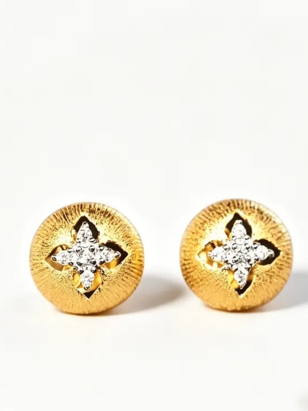 Vintage Gold Filled Floral Crystal Button Stud Earrings - Picture 4 of 4